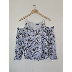 ASTR the Label Cold Shoulder Floral Top Womens Size Small Blue Blouse Revolve
